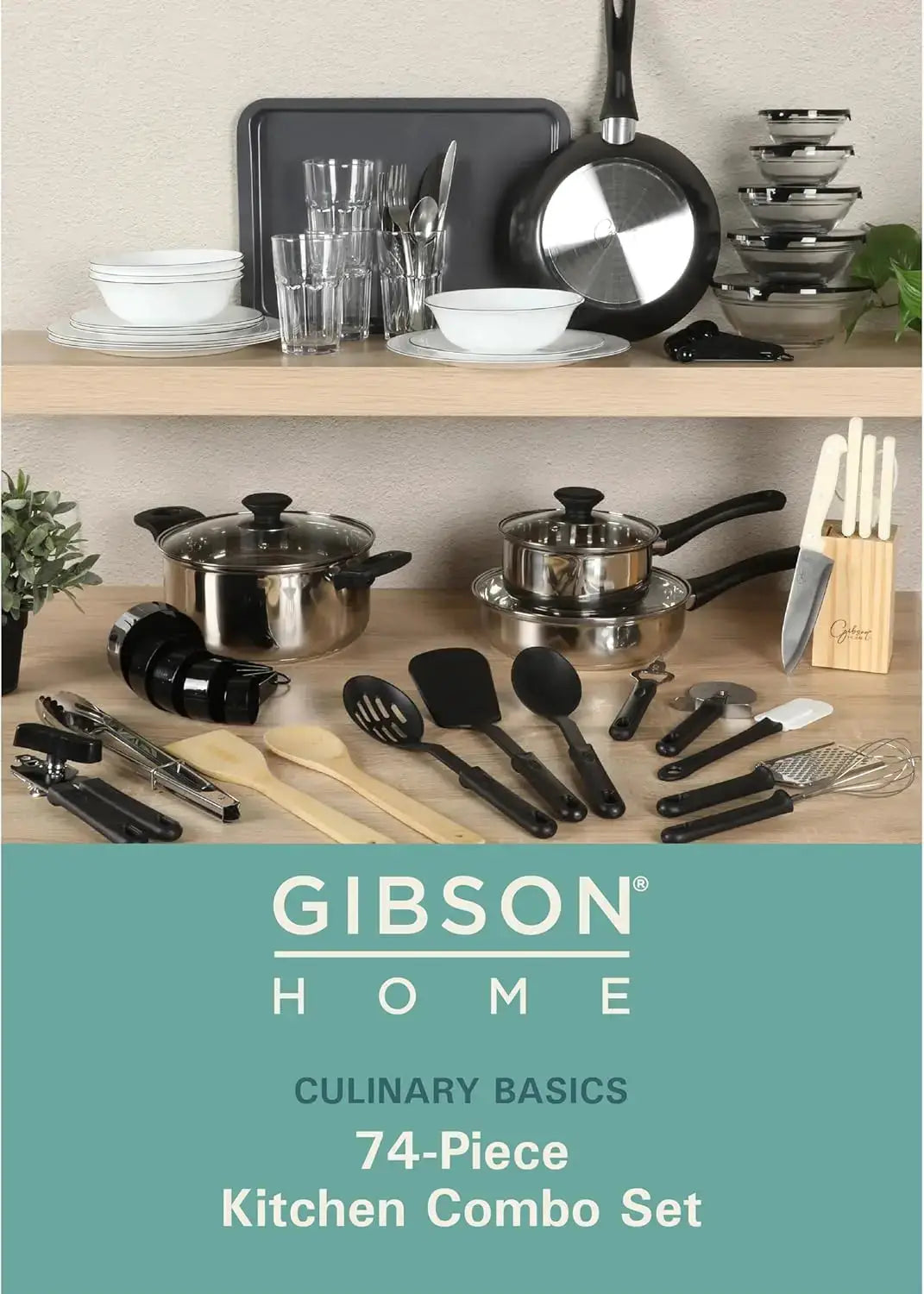 74-Piece Kitchen in a Box Set Pots and Pans Cookware Dinnerware Flatware Utensils Glasses from PriceLows™