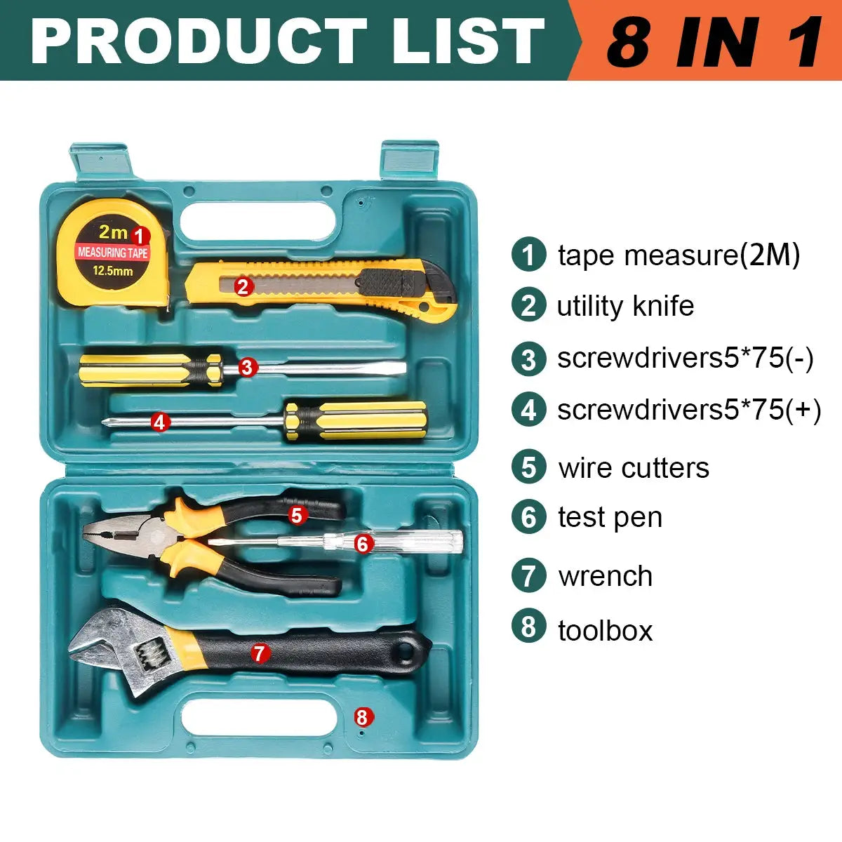 8/9/12/13Piece Tools Set General House hold Hand Tool Kit with Plastic Toolbox Storage Case Used to Car repair And home Repair from PriceLows™