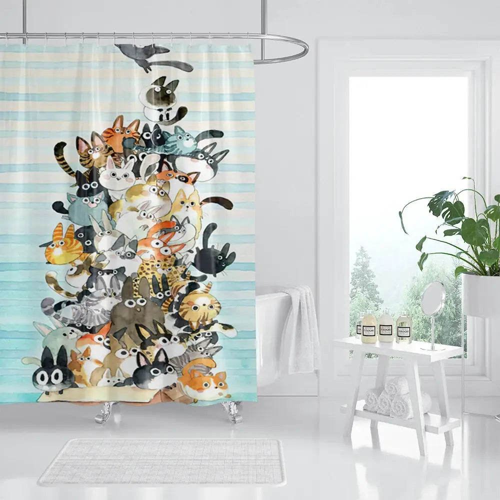 unframed Cat Printed Shower Curtain Color Cartoon Lovely Animal Bear Polyester Fabric Hanging Curtains Bathroom Bathtub Decor wi from PriceLows™