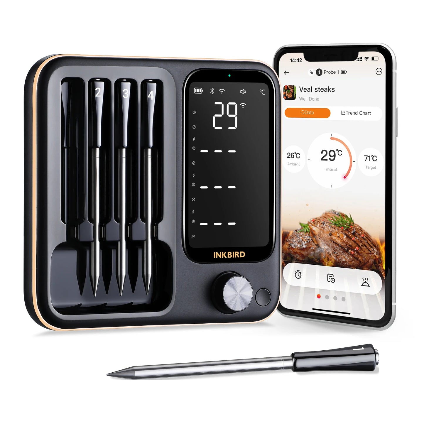 Wireless Meat Thermometer | Truly Wireless | 300Ft Bluetooth Range | Beef Turkey