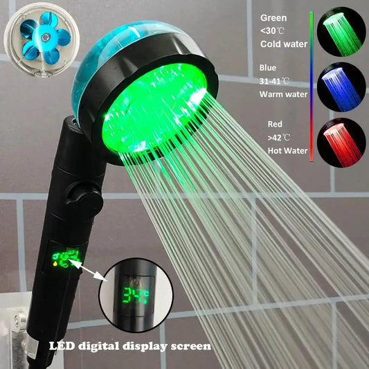 New 3/7 Colors Digital Temperature Display LED Shower Head High Pressure Shower Turbo Bathroom Hand Hose Set Showerhead Nozzle from PriceLows™
