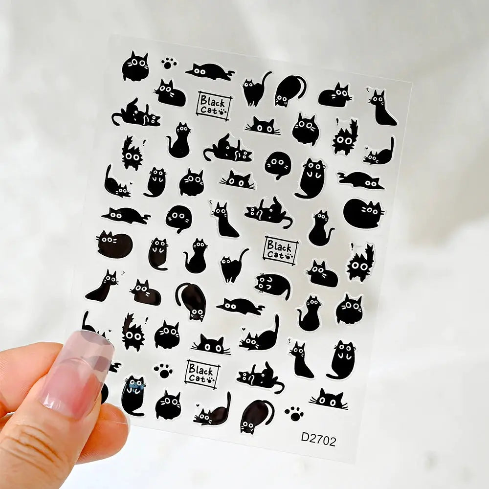 1PC 5D Cartoon Black Cat French Nail Stickers Kawaii Aurora Shell Cat Star Nail Decals 8*10cm Self-Adhesive Manicure Accessories from PriceLows™