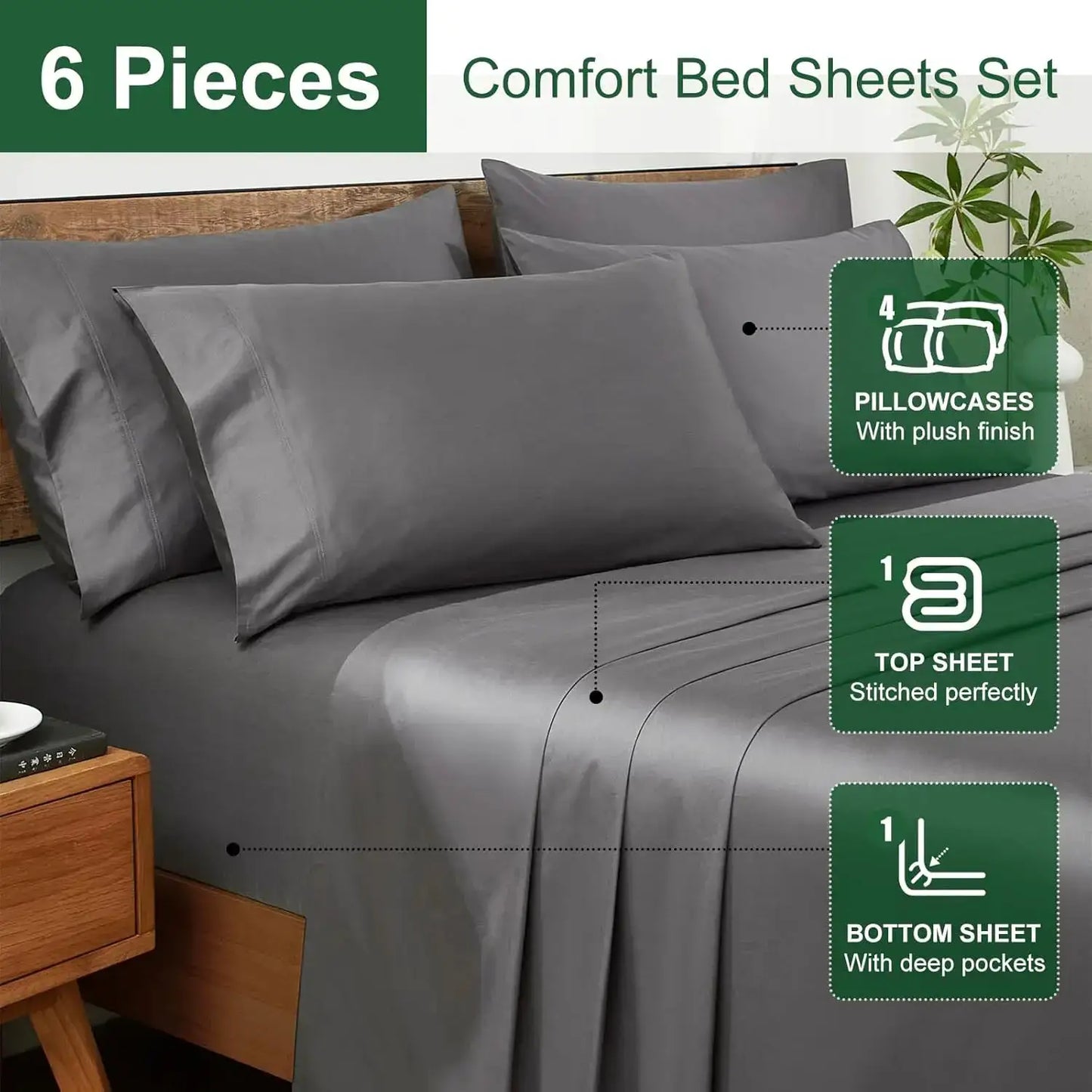 Egyptian Cotton Sheets Queen Size 6 Piece Set - 1200 Thread Count Deep Pocket Breathable Cooling Bed Sheets from PriceLows™