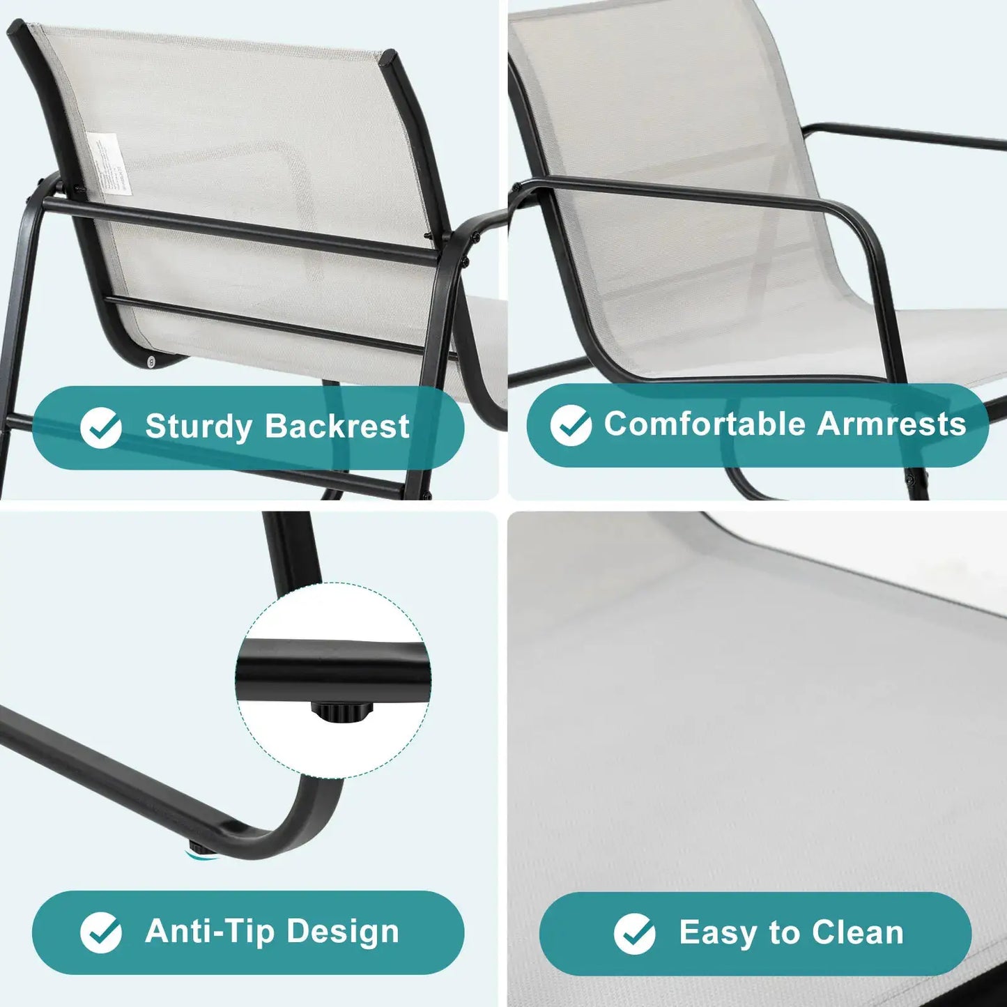 JHK Patio Furniture 3 Pieces Set with Table Outdoor Metal Frame Lumbar Support Mesh Backrest Sectional Balcony Sets for Garden from PriceLows™