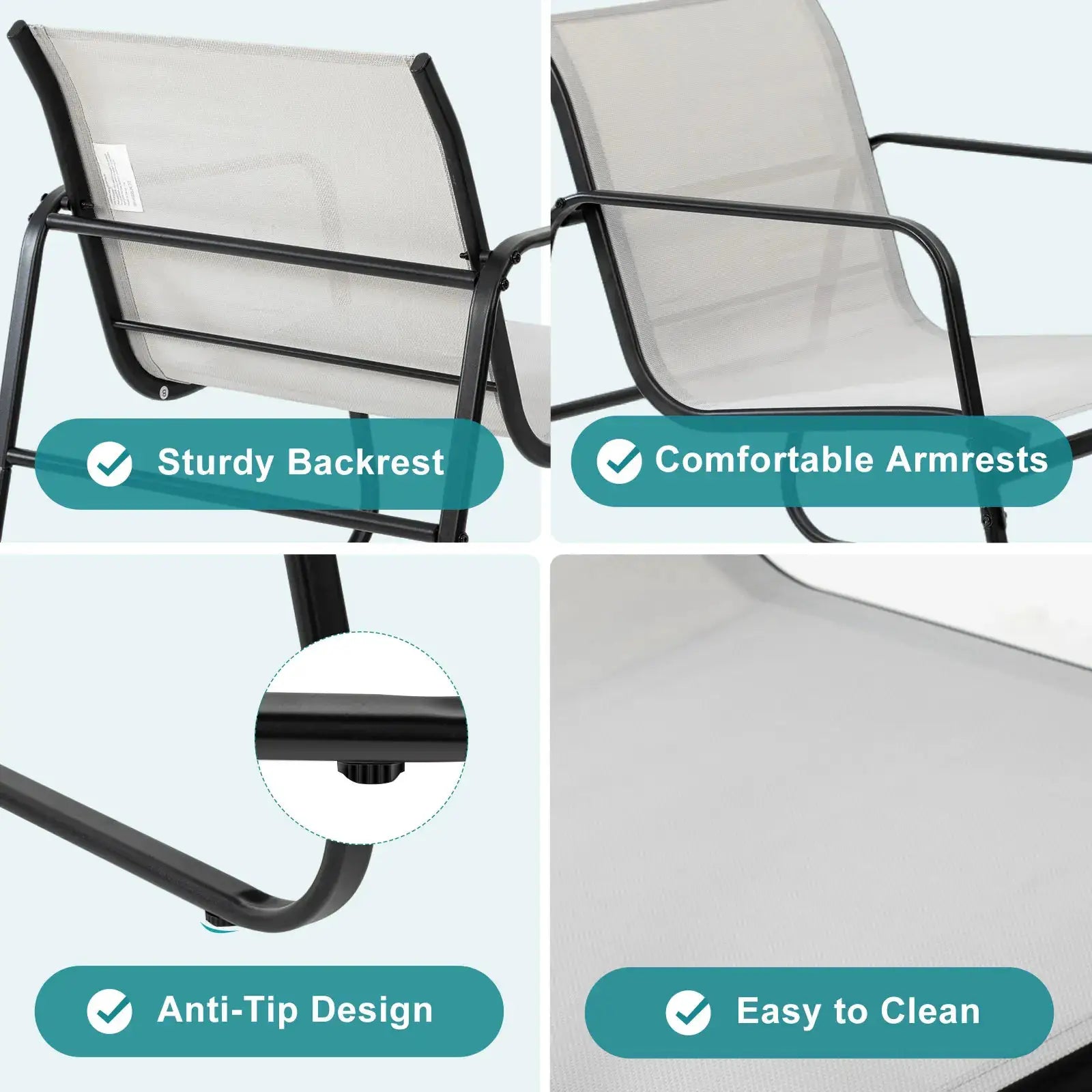 JHK Patio Furniture 3 Pieces Set with Table Outdoor Metal Frame Lumbar Support Mesh Backrest Sectional Balcony Sets for Garden from PriceLows™