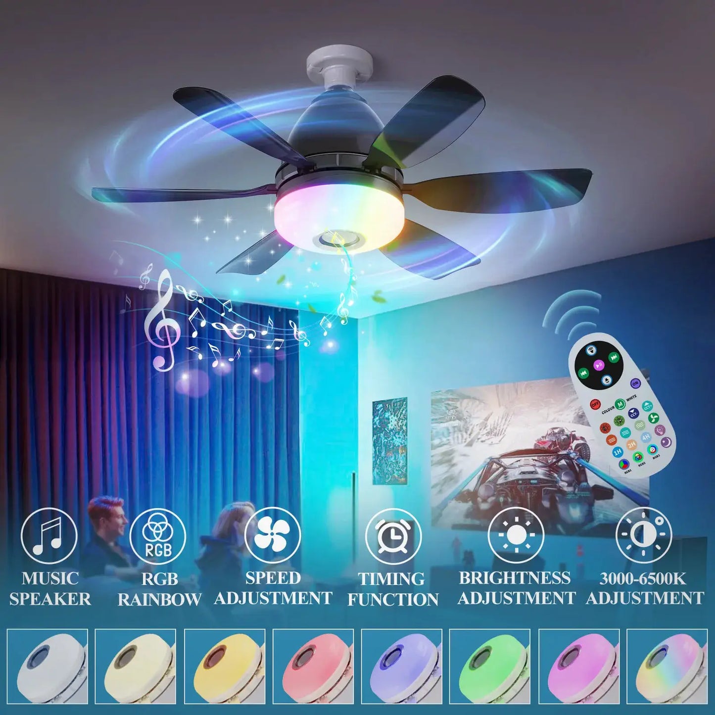 Ceiling Fan | E27 Base | RGB LED Light Bluetooth Speaker