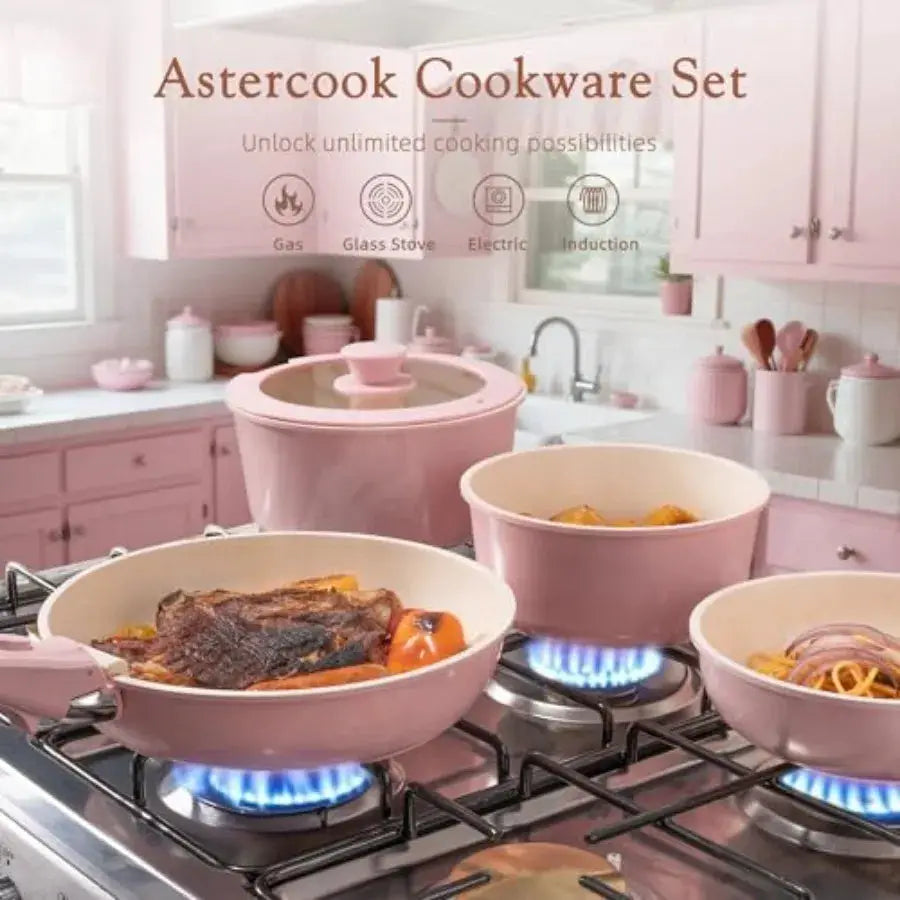 Pots and Pans Set Non Stick, Ceramic Cookware Set Detachable Handle, RV Kitchen Cooking Set Removable Handles, Oven Safe, Induc from PriceLows™
