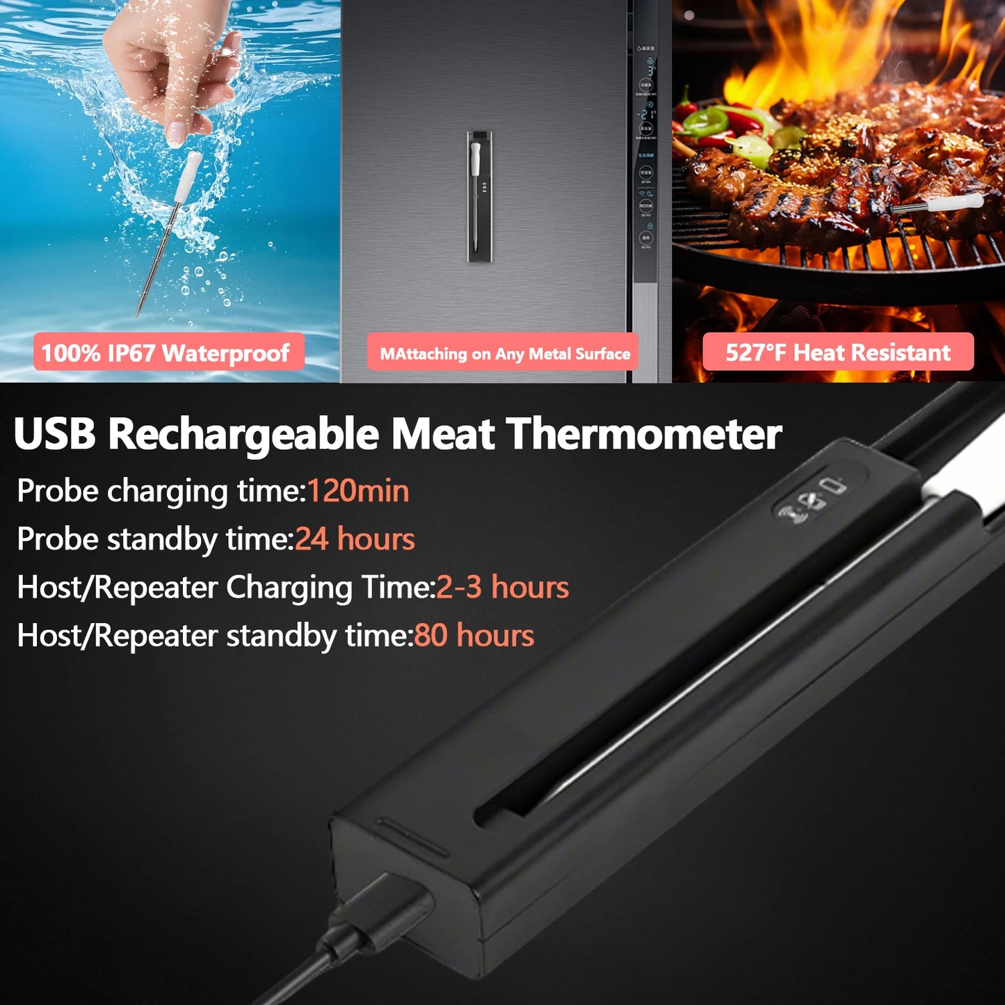 Meat Thermometer | Wireless Bluetooth 5.1 | 500ft Range, IP67 | App Control