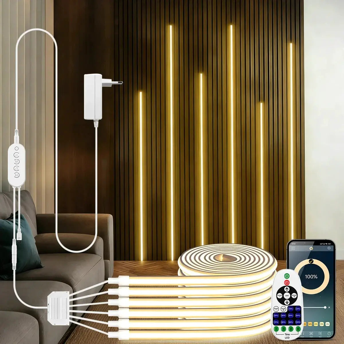 Smart Bluetooth APP Control LED Neon Light Dimmable,with Music Mode 24V RF Remoter,for Slat Grille Wood Wall Backlight Decor from PriceLows™