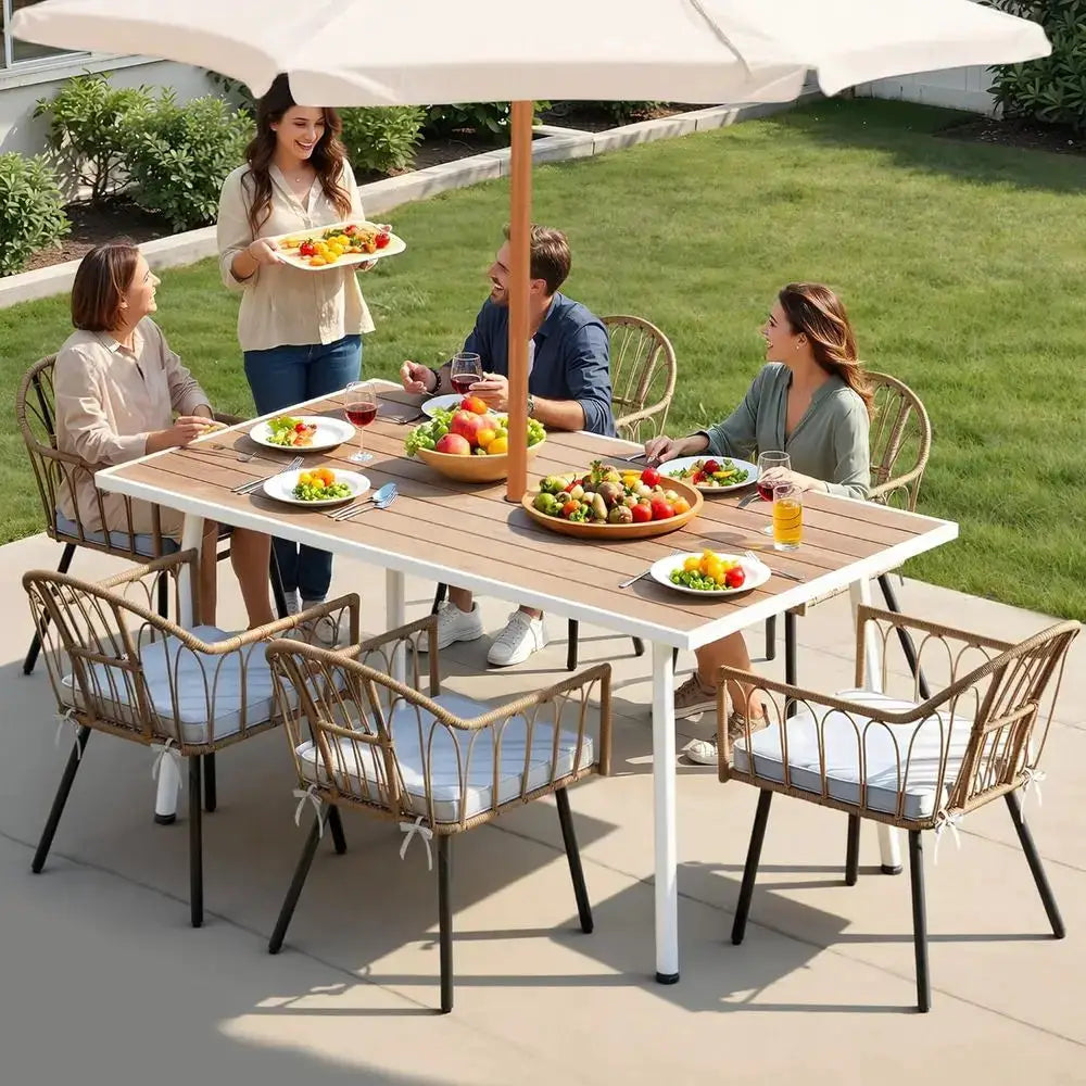 All-Weather 59x34.2 Rectangular Patio Dining Table with Adjustable Feet, Umbrella Hole, Seats 6 from PriceLows™