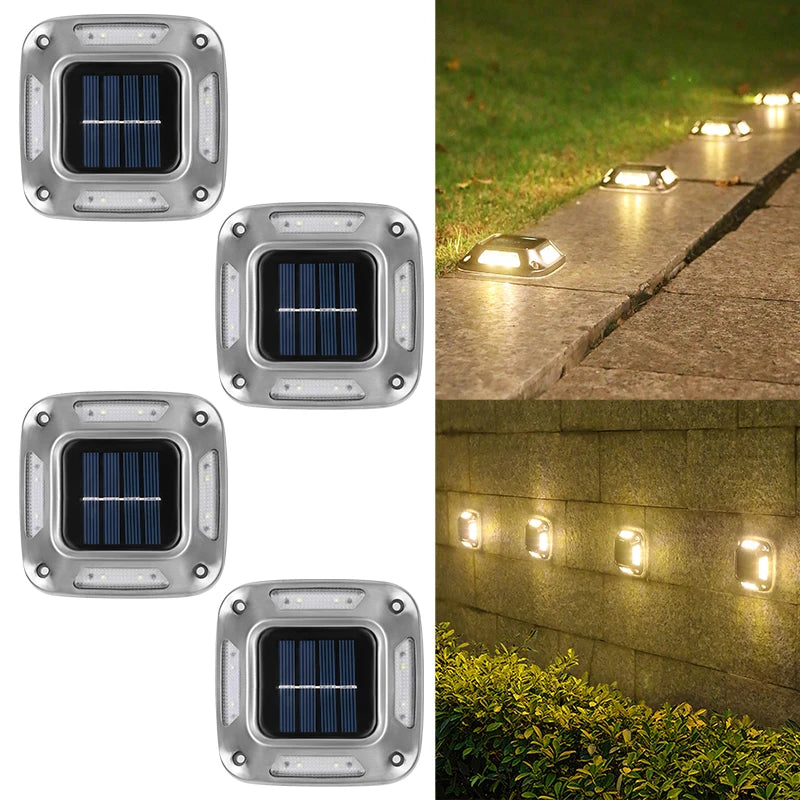 4PCS Solar Dock Lights 8LEDs Deck Driveway Light Outdoor Waterproof Wireless for Path Warning Garden Walkway Sidewalk Steps Deco from PriceLows™