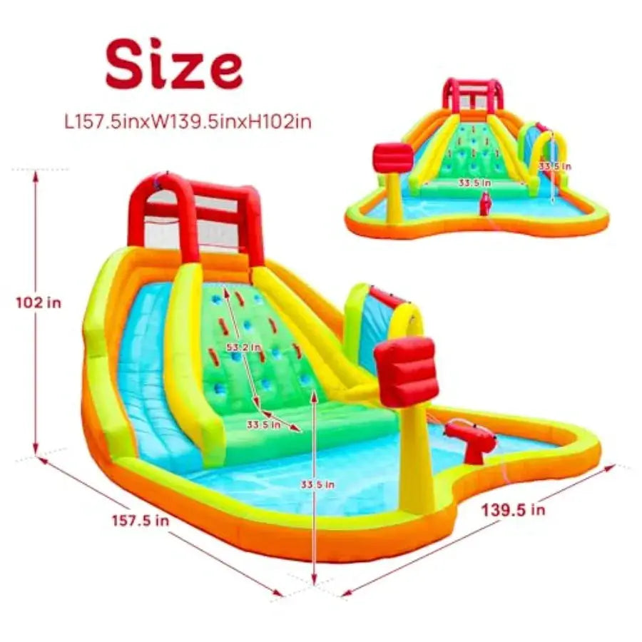 Inflatable Water Double Slides Park, Bounce House with Arched Water Gun Spray, Jumping Castle with Air Blower from PriceLows™
