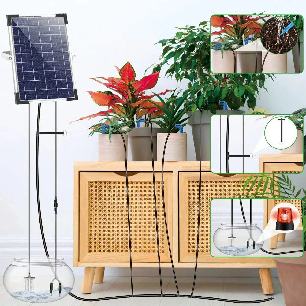 Solar Potted Plants Deep Drip Irrigation Watering System 9V 5W, Watering Regularly Easy DIY, with 30*Drip Tip 15m Water Pipe Etc from PriceLows™