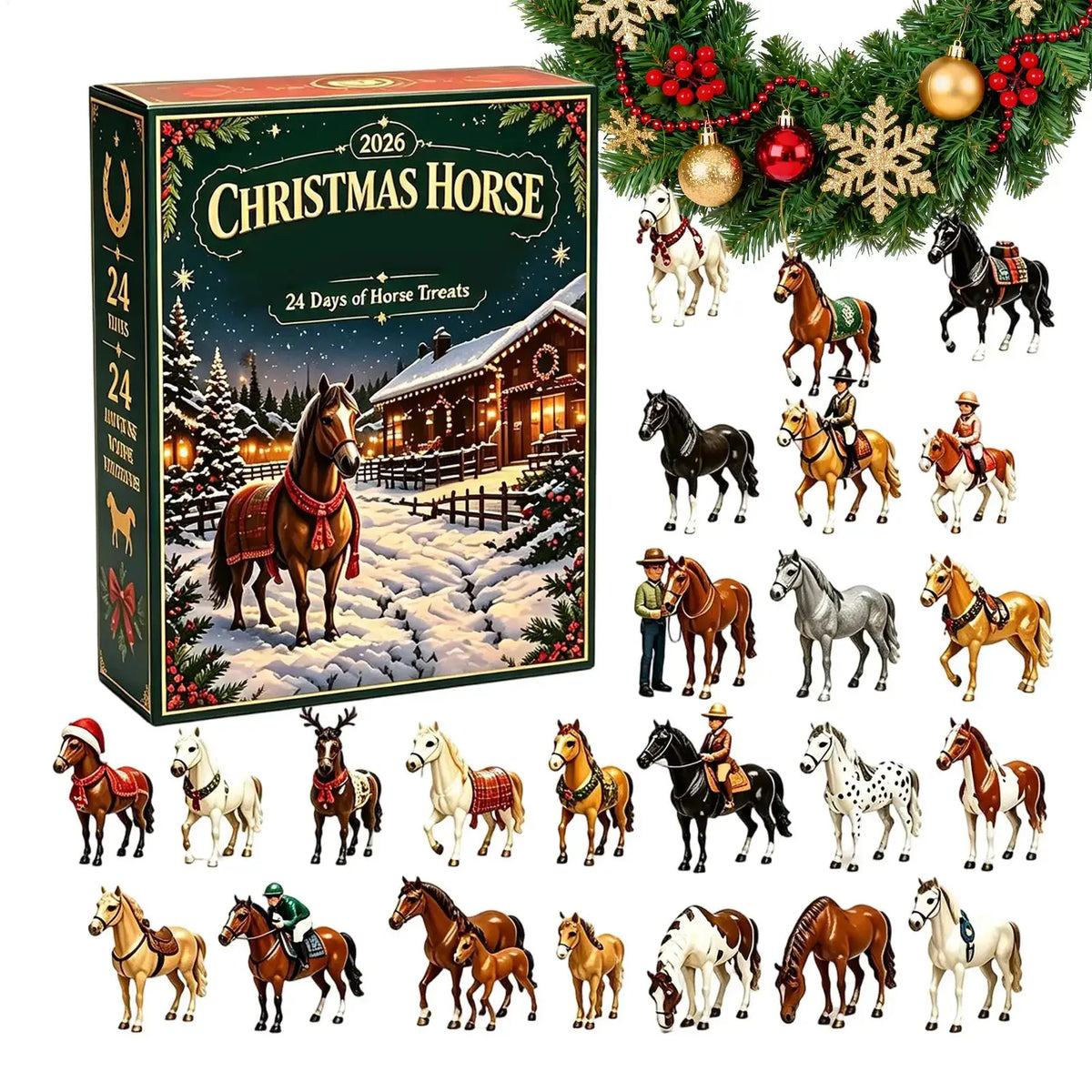 Christmas Advent Calendar | 24 Day Countdown | 2D Acrylic Horse Ornaments