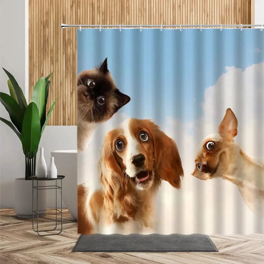 Cartoon Cute Animal Shower Curtain Cat Dog Anime Printed Bathroom Decor 3D Waterproof Bath Fabric Home Curtains For Children from PriceLows™