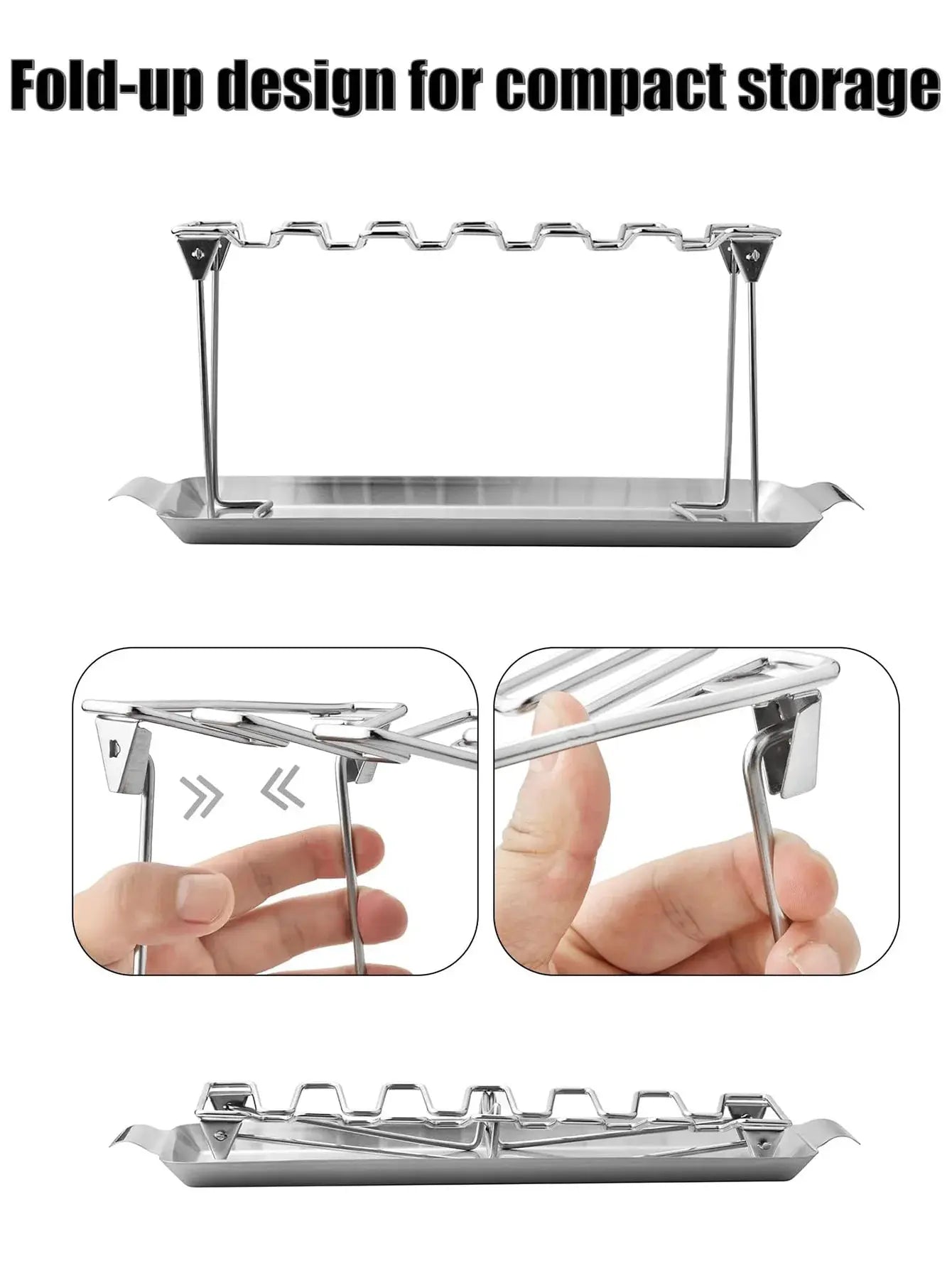 Chicken Leg Rack For Grill | 14 Slots | Stainless Steel | Drip Tray Included