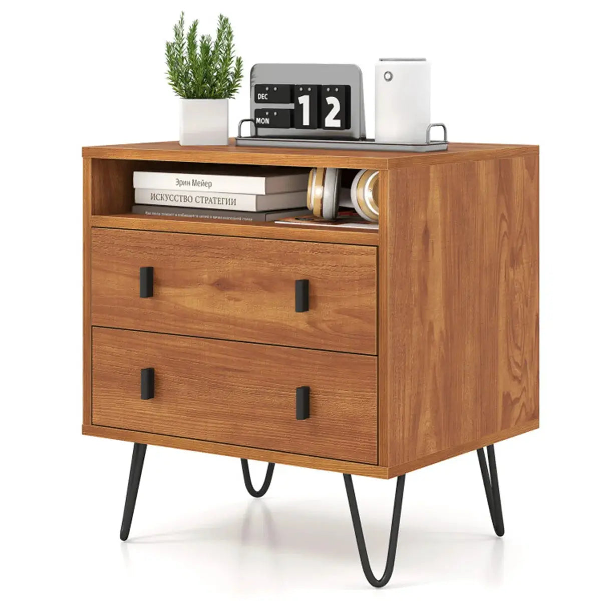 3-in-1 Bedroom Nightstand, Practical Side Table with 2 Drawers & Iron Legs from PriceLows™