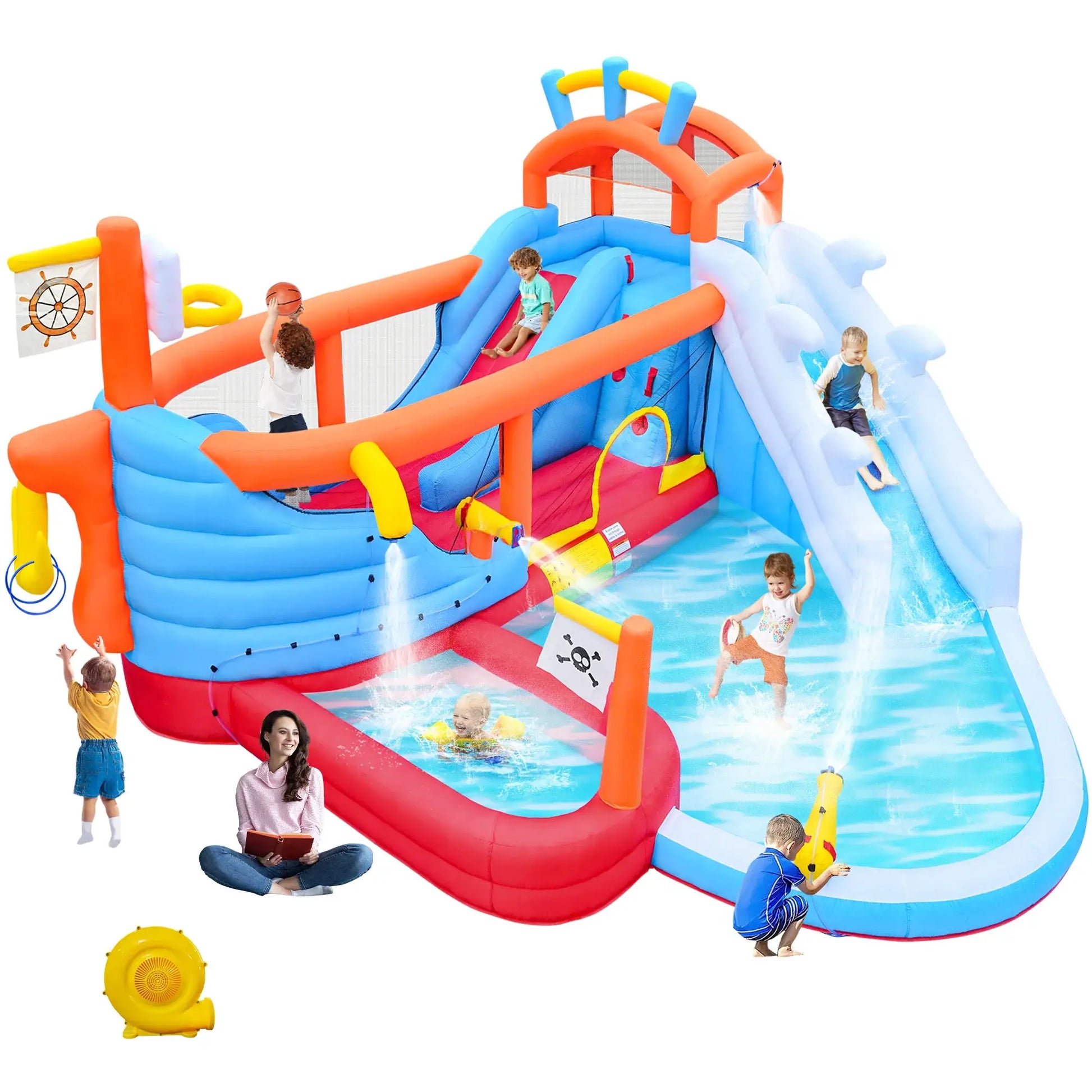 9-in-1 Inflatable Water Slide Park, Kids Bounce House with Jump Area, Dual Slides, Outdoor Backyard Party Inflatable Bouncy Cast from PriceLows™