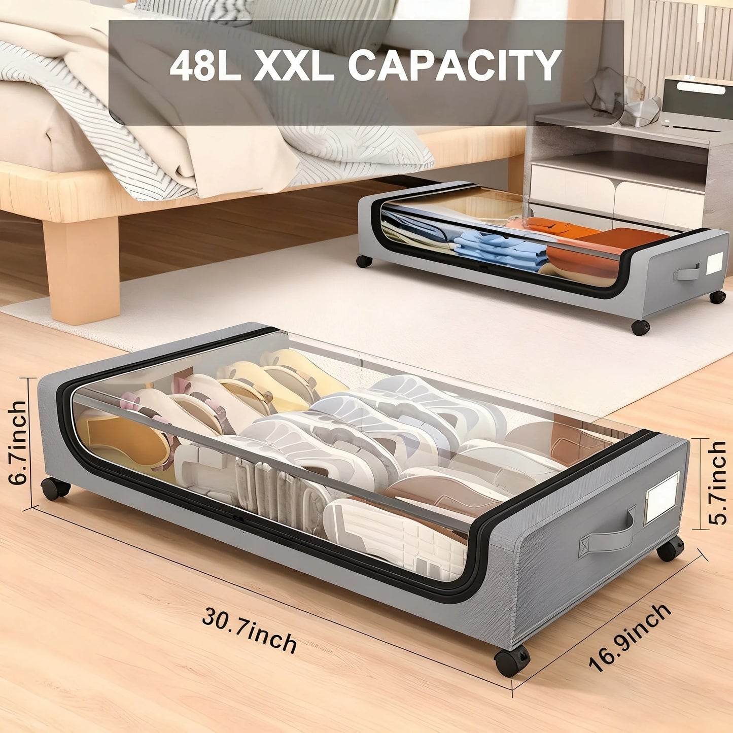 1pc/2pcs, XXL 15.85 Gallons, Under Bed Storage with Wheels, Under-bed Storage, Perfect for Storing Shoes And Clothes, Large-capacity Storage Box with Lid, Room Organization, Under-bed Storage Box from PriceLows™