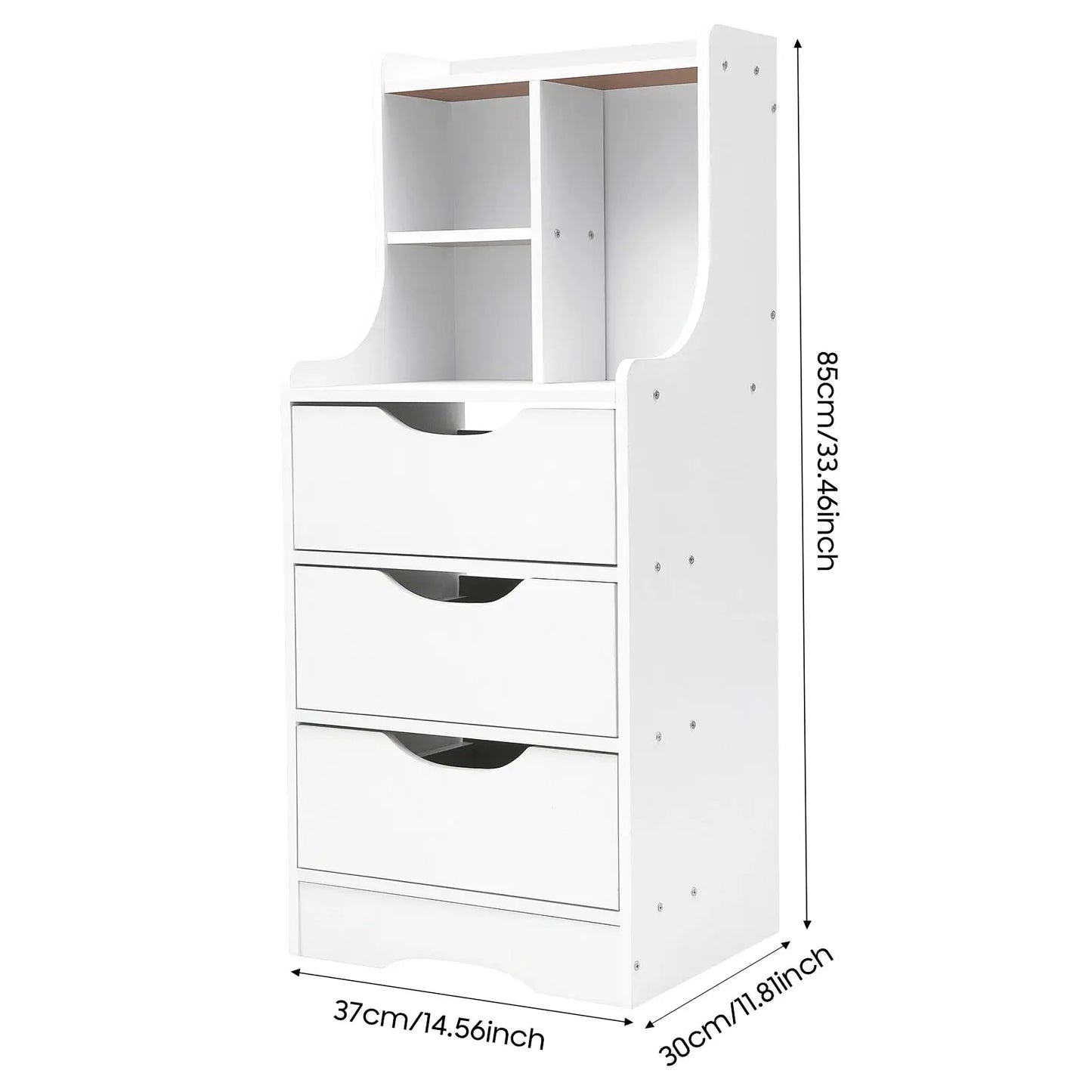 Nightstands, Bedside Table with Drawers, 3 Drawer White Nightstand Cabinet 37x30x85cm for Bedroom Storage Living Room from PriceLows™