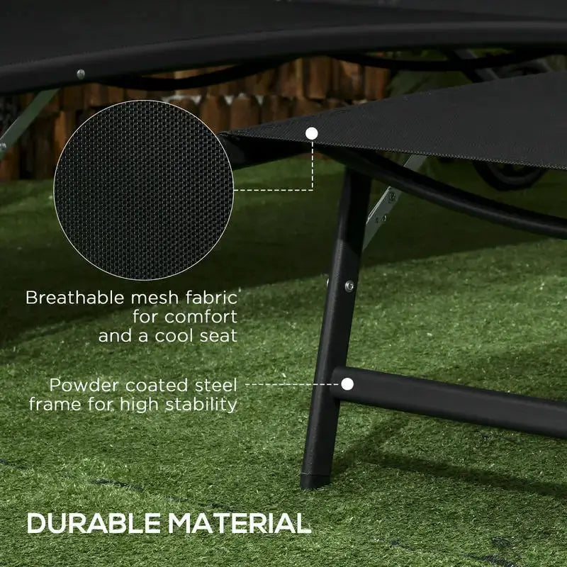 Chaise Lounge Outdoor, 2 Piece Lounge Chair with Wheels, Tanning Chair with 5 Adjustable Positions for Patio, Beach, Yard, Pool, Black from PriceLows™