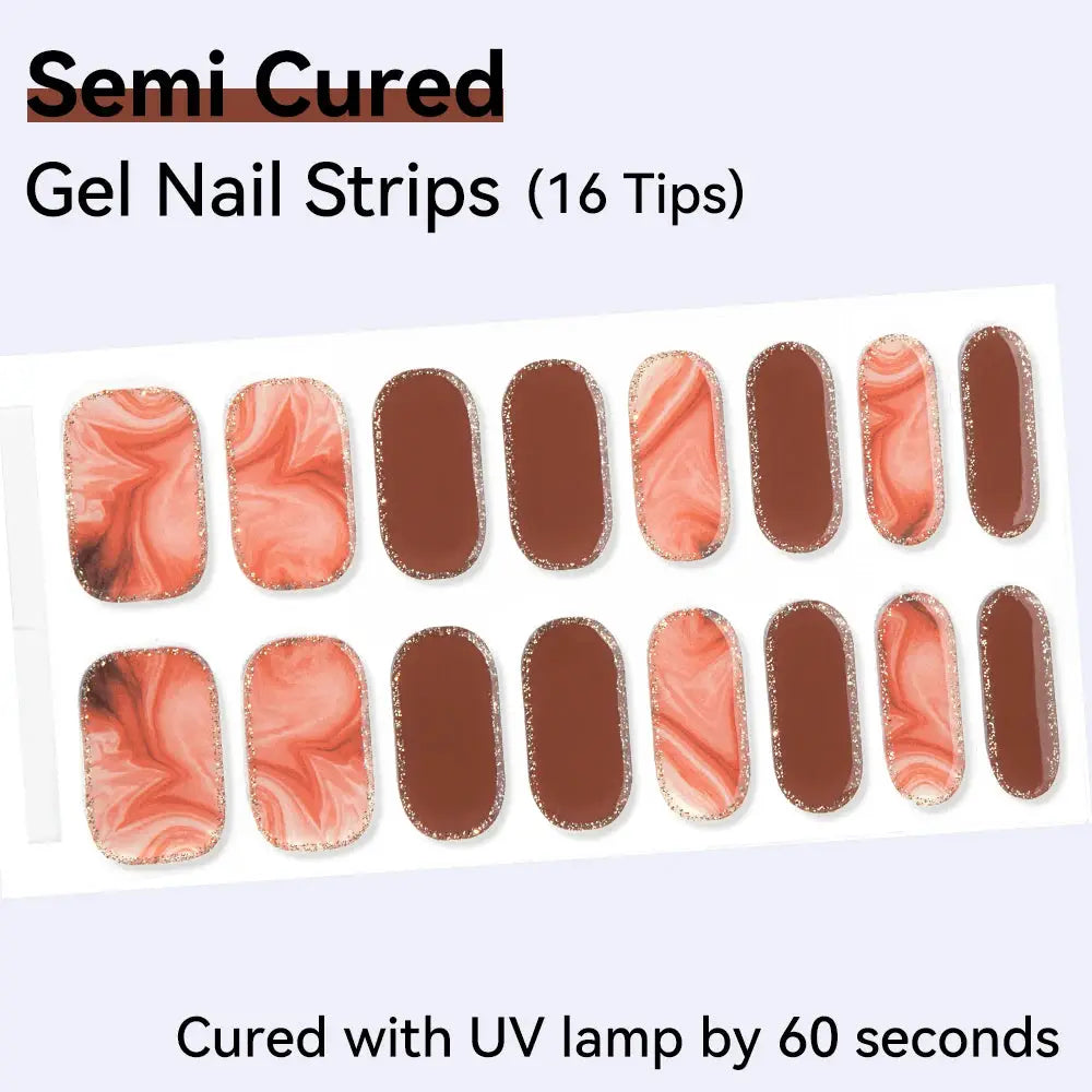 16strips Cartoon UV/LED Semi Cured Gel Nail Strips Pink Glitter Cat Eye Self-Adhesive Gel Nail Wraps Full Cover UV Nail Sticker from PriceLows™