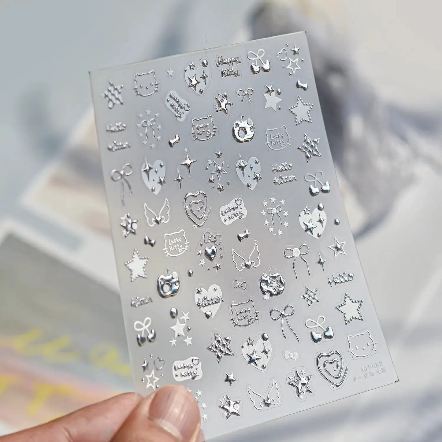 1pc 5D Metallic Silver Nail Stickers Stars Bow Love Heart Back Adhesive Nail Art Sticker DIY Cute Nails Decorations Decals Parts from PriceLows™