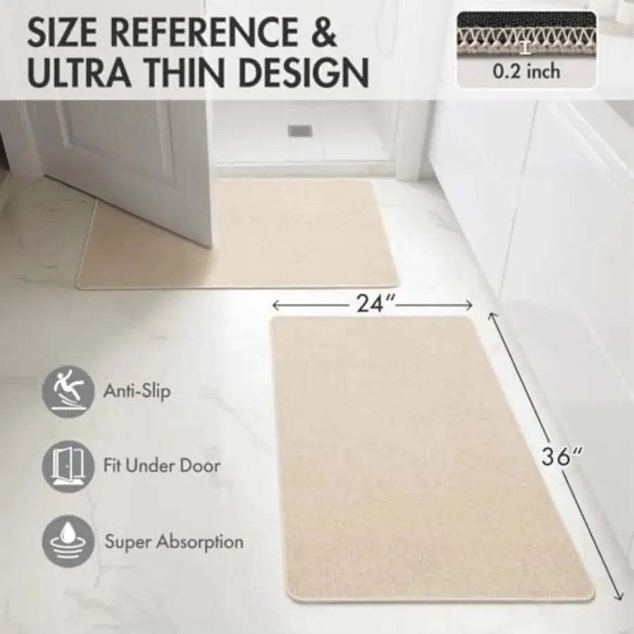 Set of 2 Ultra Thin Bathroom Rugs, Rubber Bath Mats for Bathroom Non Slip, Quick Dry Absorbent Bath Rug Machine Washable, Fit U from PriceLows™