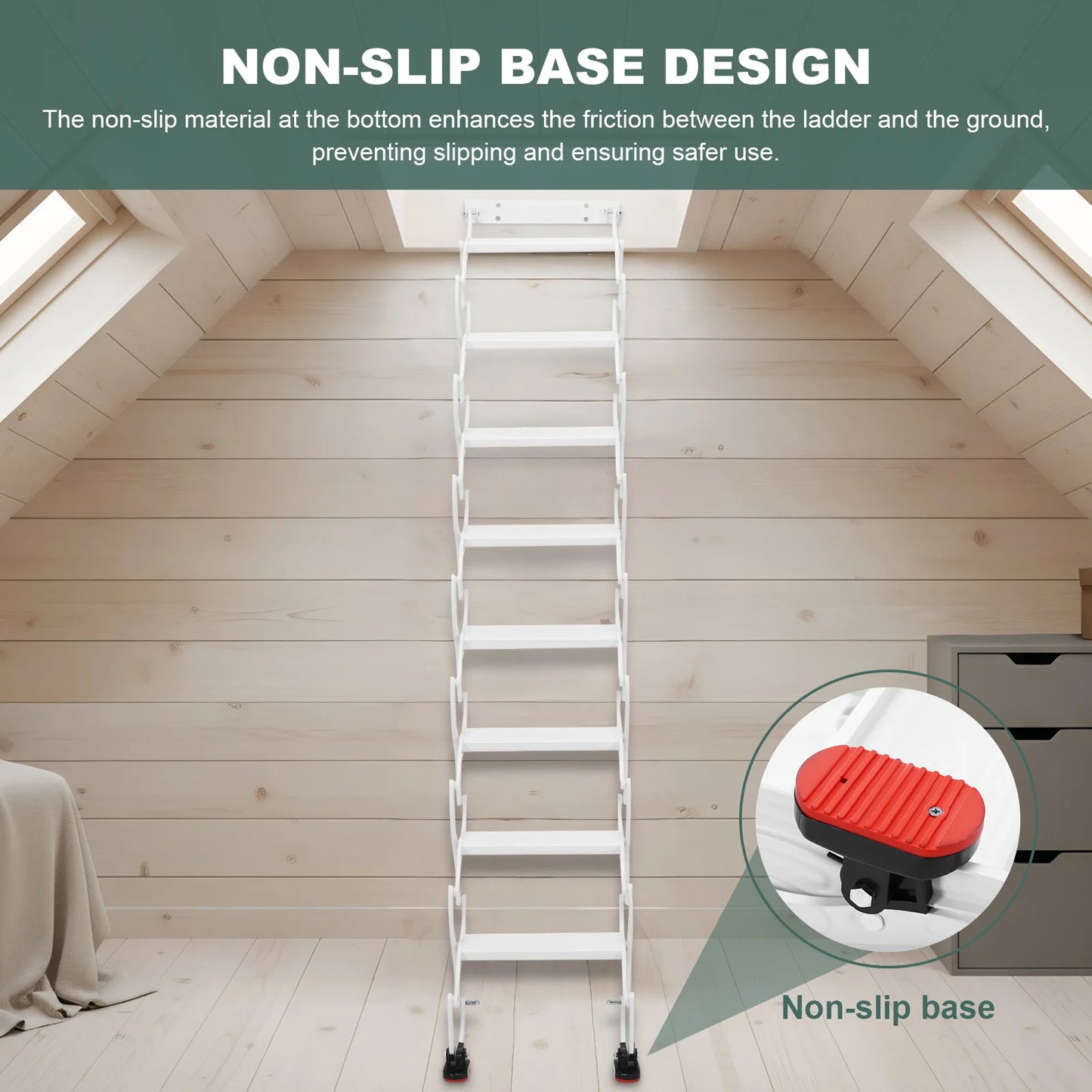 5-8 Steps Wall Mounted Pull-Down System Attic Ladders Anti-Slip Steps Retractable Ladder 49in-78in Vertical Height for Garages from PriceLows™