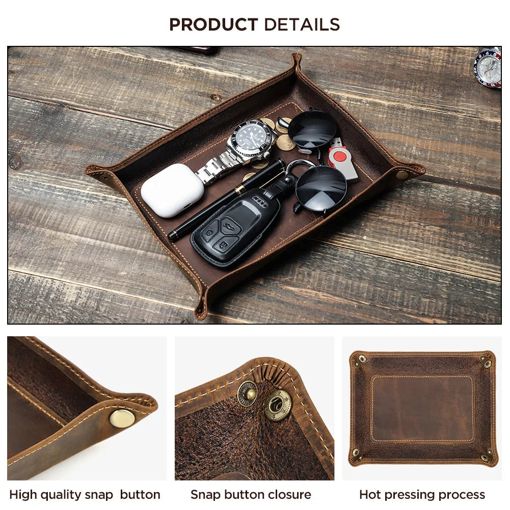Leather Desk Tray Organizer | Leather | Cosmetics Jewelry Storage | Coffee