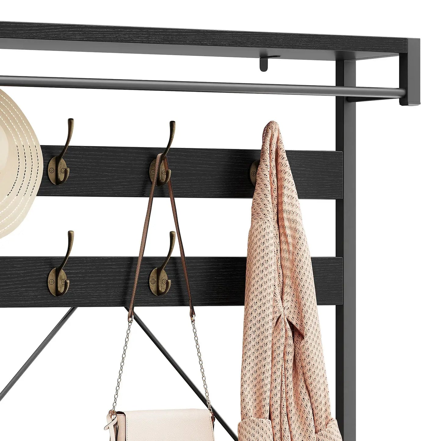 72Inch Tall Coat Rack 5-in-1 Shoe Rack Shoe Bench with Storage shelves 8 Hooks Industrial Accent Furniture Hallway Organizer from PriceLows™