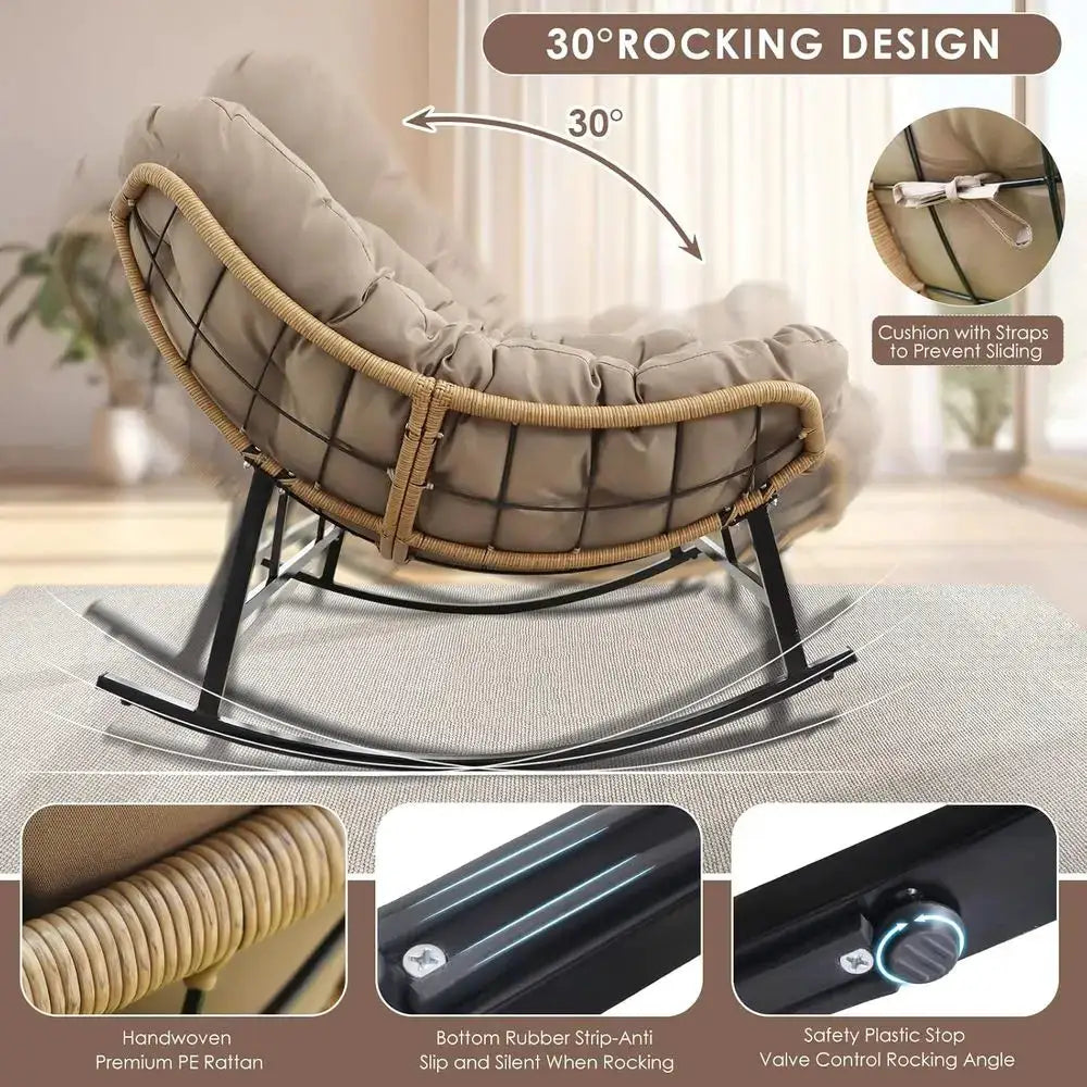 Double Rocking Chairs, Oversized Egg Swing Chairs, 2-Person Wide Loveseat with Cushion, Comfortable Outdoor Furniture for Patio, from PriceLows™
