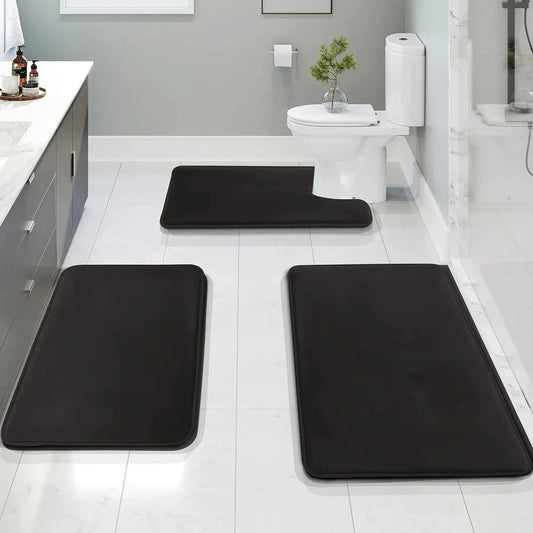 Set of 3 Durable Memory Foam Bath Mats with Non-Slip Features, Including a U-Shaped Mat And a Toilet from PriceLows™