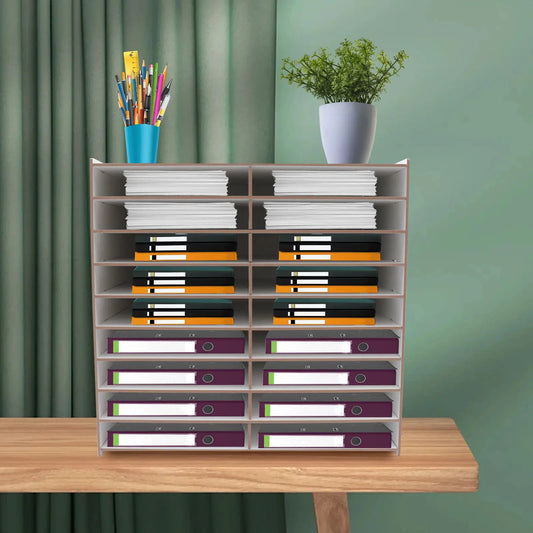 Wooden File Organizer | 18 Compartments | 9-Tier Desk Sorter | 51.8x33x49 cm
