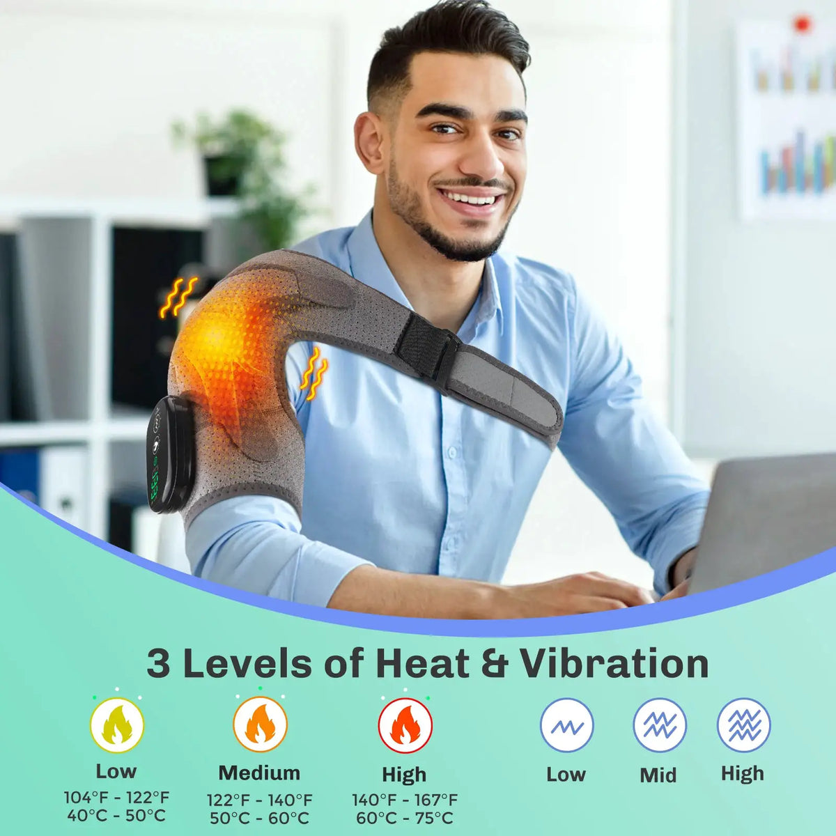 Heated Vibration Shoulder Brace | 3 Heat & Vibration Modes | Left & Right Fit
