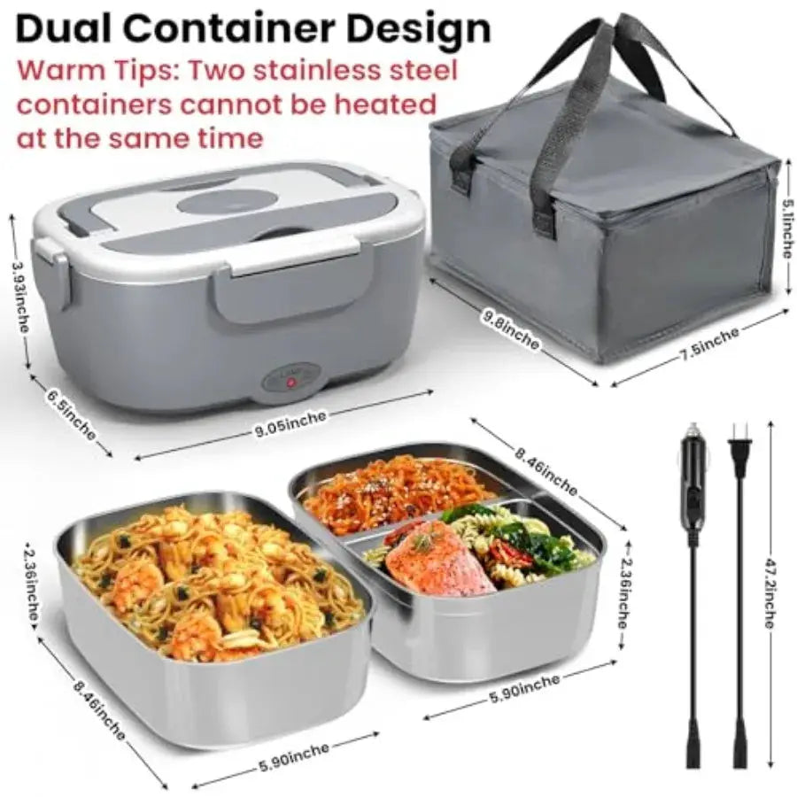 Portable Electric Heated Lunch Warmer Box for Work Stainless Steel Bento Box Adult Plug In Food Heater for Car 12V 24V 110V Sel from PriceLows™
