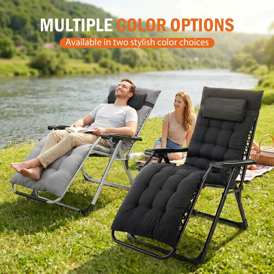 JHK Zero Gravity Reclining Camping Lounge Chair for Outdoor Soft Cushion Patio Chairs with Cup Holder Trays and Removable Cushion Folding Recliner for Indoor from PriceLows™