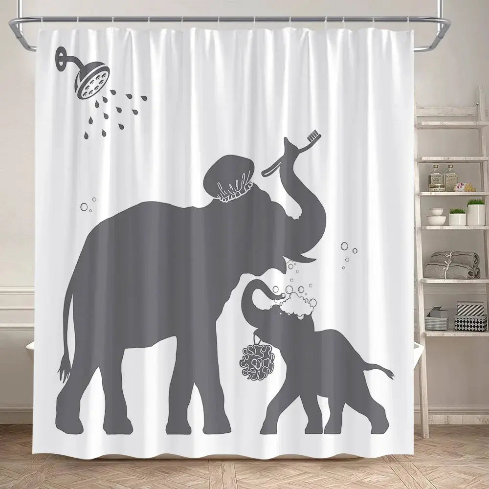 Funny Bathing Dinosaur Shower Curtains Black Cat Animal Silhouette Kids Bath Curtain Modern Polyester Bathroom Decor with Hooks from PriceLows™