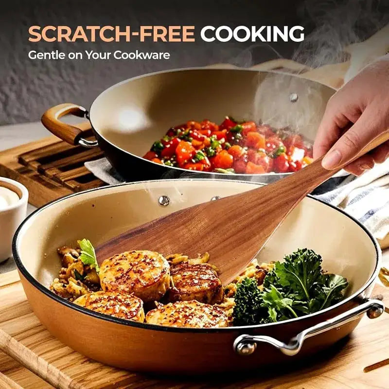 5pcs Wooden Utensil Set with Hanging Holes, Food Grade Spoons and Spatula 24-33.7cm, Non-Toxic Smooth Kitchen Tools for Cooking from PriceLows™