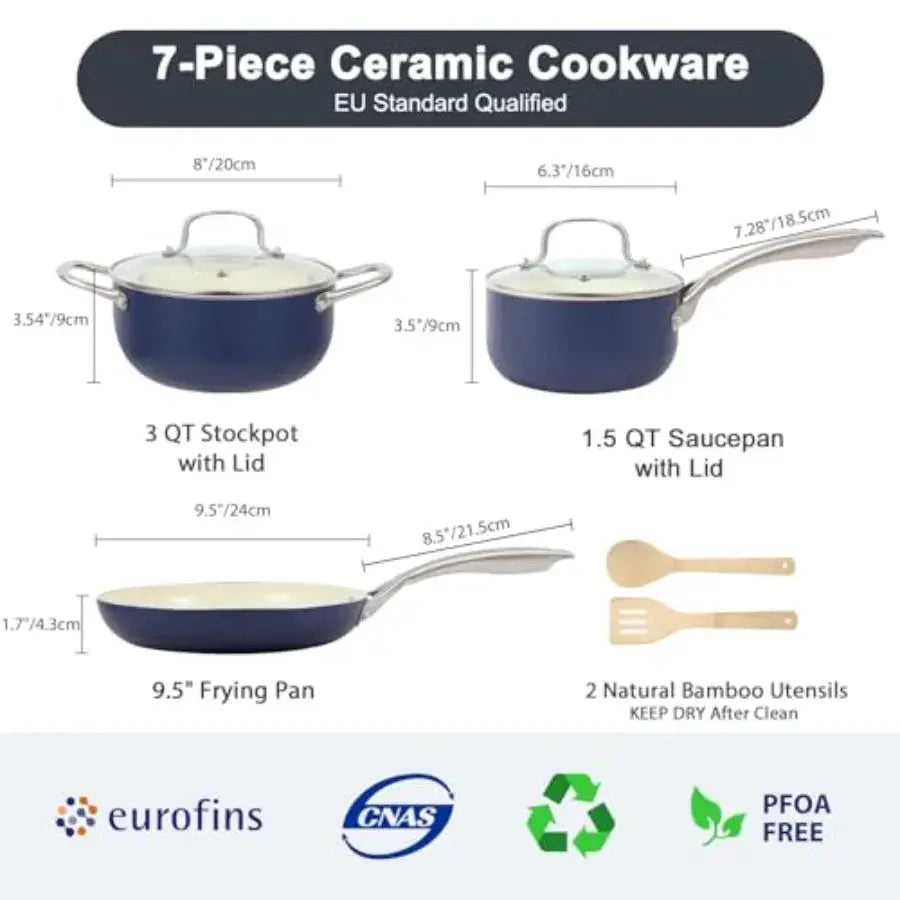 Pots and Pans Set, 7 Pcs Nonstick Ceramic Cookware Set, Kitchen Induction Cookware Sets, Pots and Pans Non Stick with Oven Safe from PriceLows™