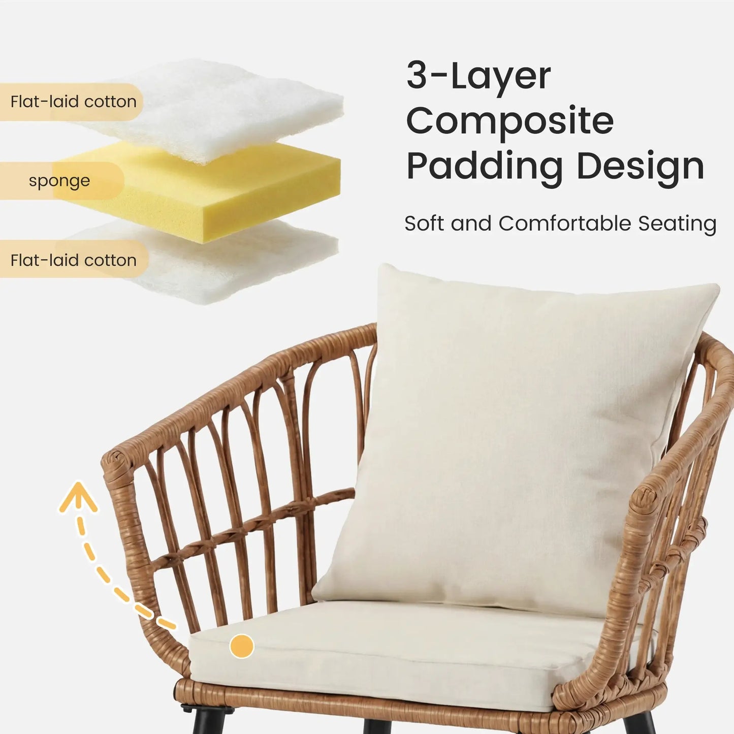 JHK 3 Pieces Wicker Patio Outdoor Set with Soft Cushion and Glass Steel Frame Table Manual Weaving Patio Chairs For Garden Lawn from PriceLows™