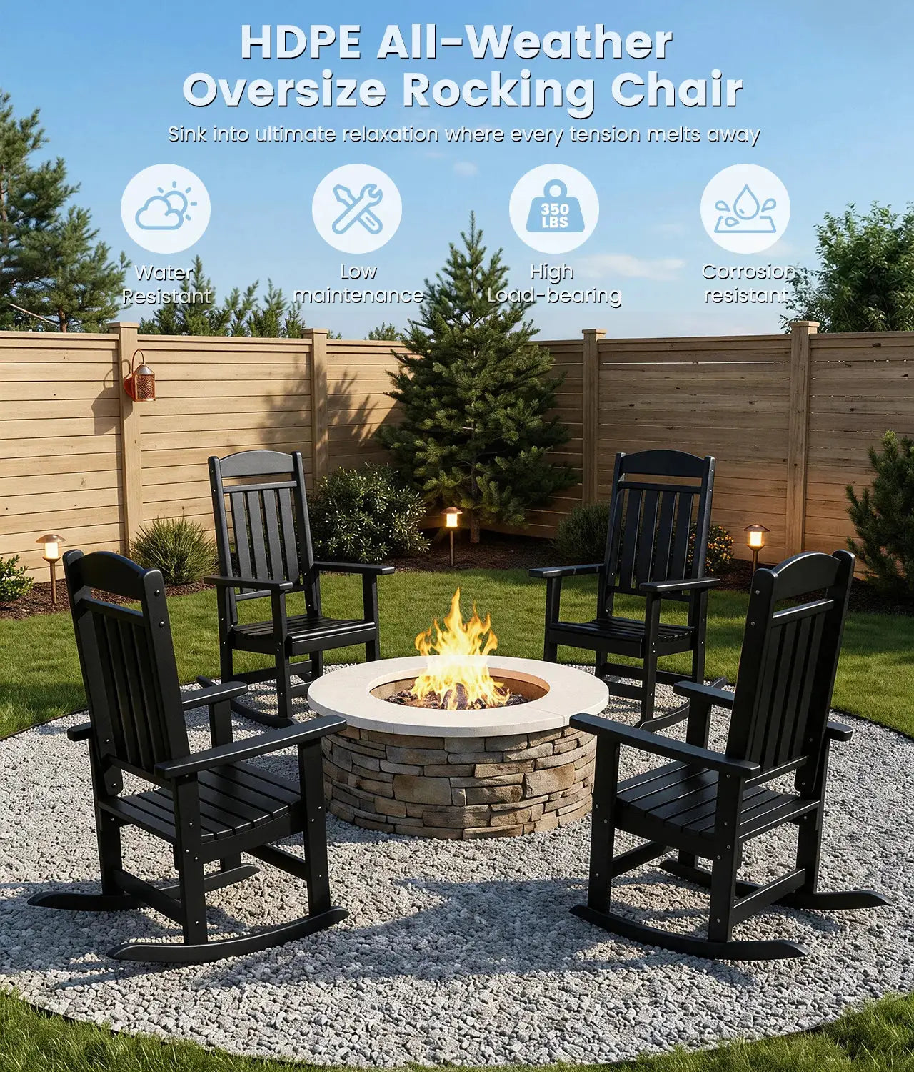 FOOWIN 2pcs Oversized High Back Outdoor Patio Rocking Chair All Weather HDPE Porch Rocker Adult Garden Lawn Indoor from PriceLows™