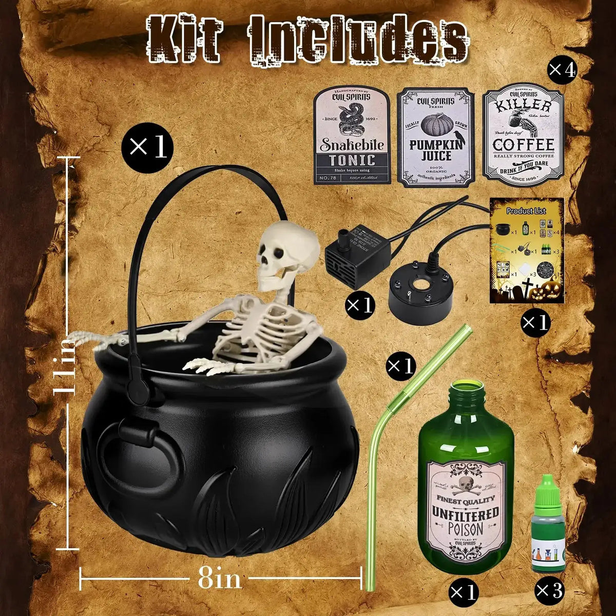 Halloween Cauldron Decor | LED Glow | Fog Mist | Plastic Construction