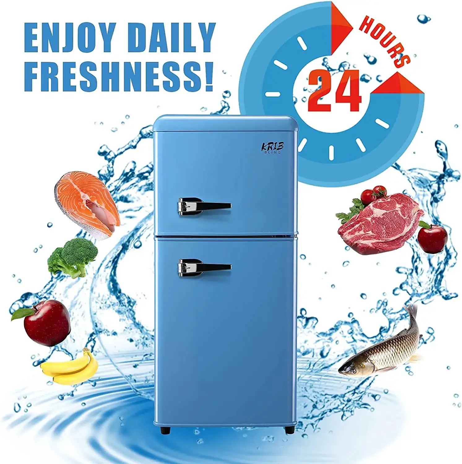 3.2 Cu.ft Double Door Compact Refrigerator, Mini Fridge with Freezer, Retro Design Small Drink Chiller for Home, Office from PriceLows™