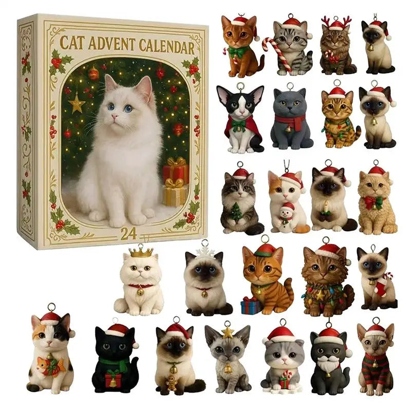 Cat Advent Calendar | 24 Day Countdown | 24 Pcs Acrylic Kit | Christmas Decor