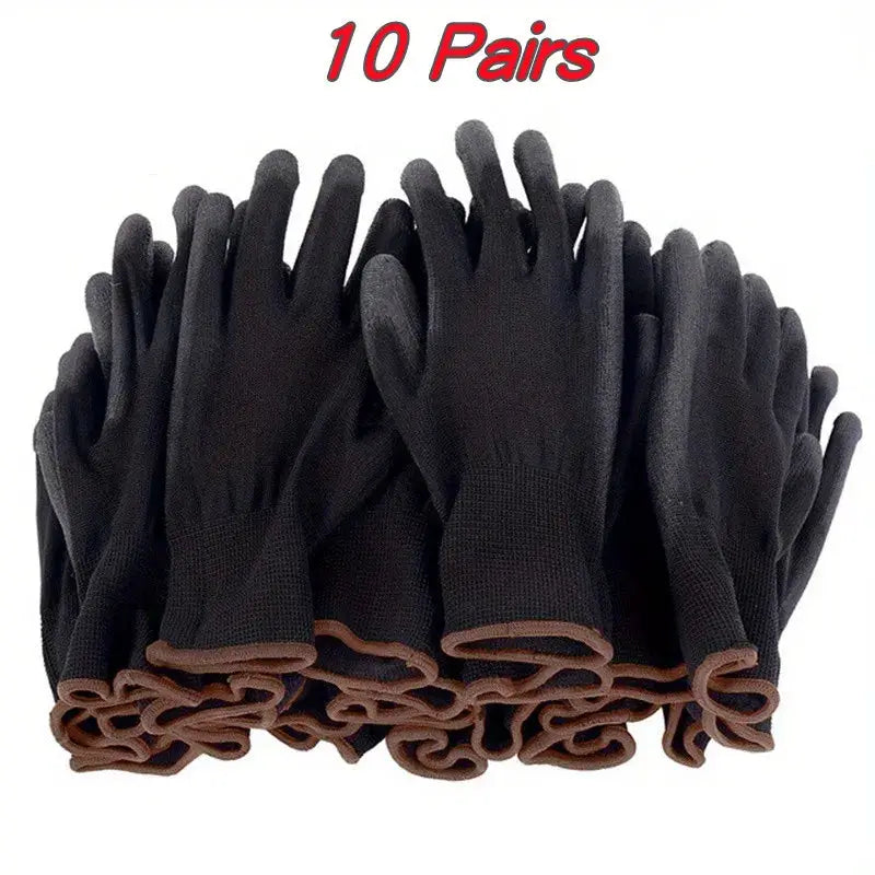 Durable Safety Gloves | Black Anti-Slip | Polyurethane Coated | 10 Pair Pack