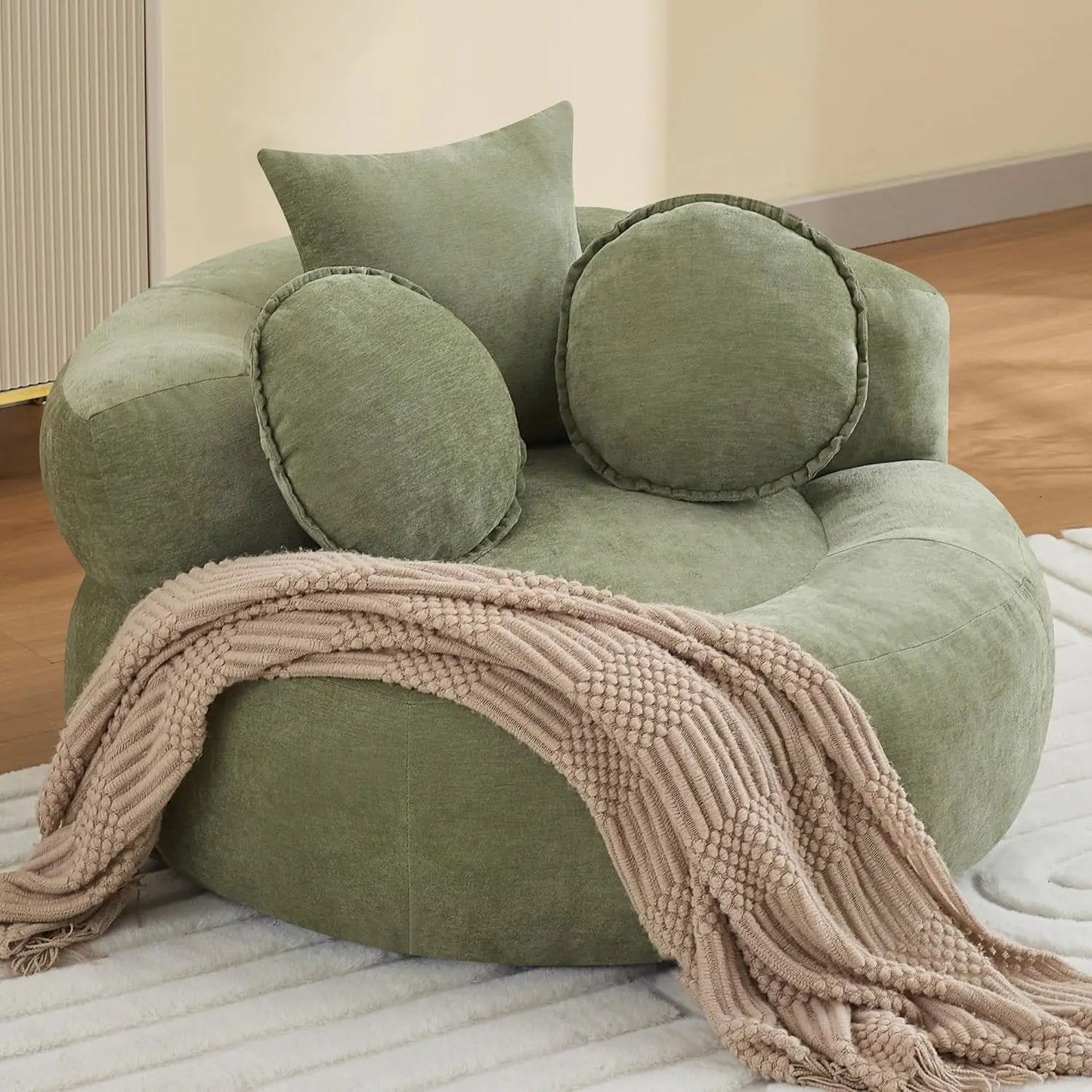 Oversized Round Floor Chair | Chenille Fabric | 43 Inch Diameter | Customized