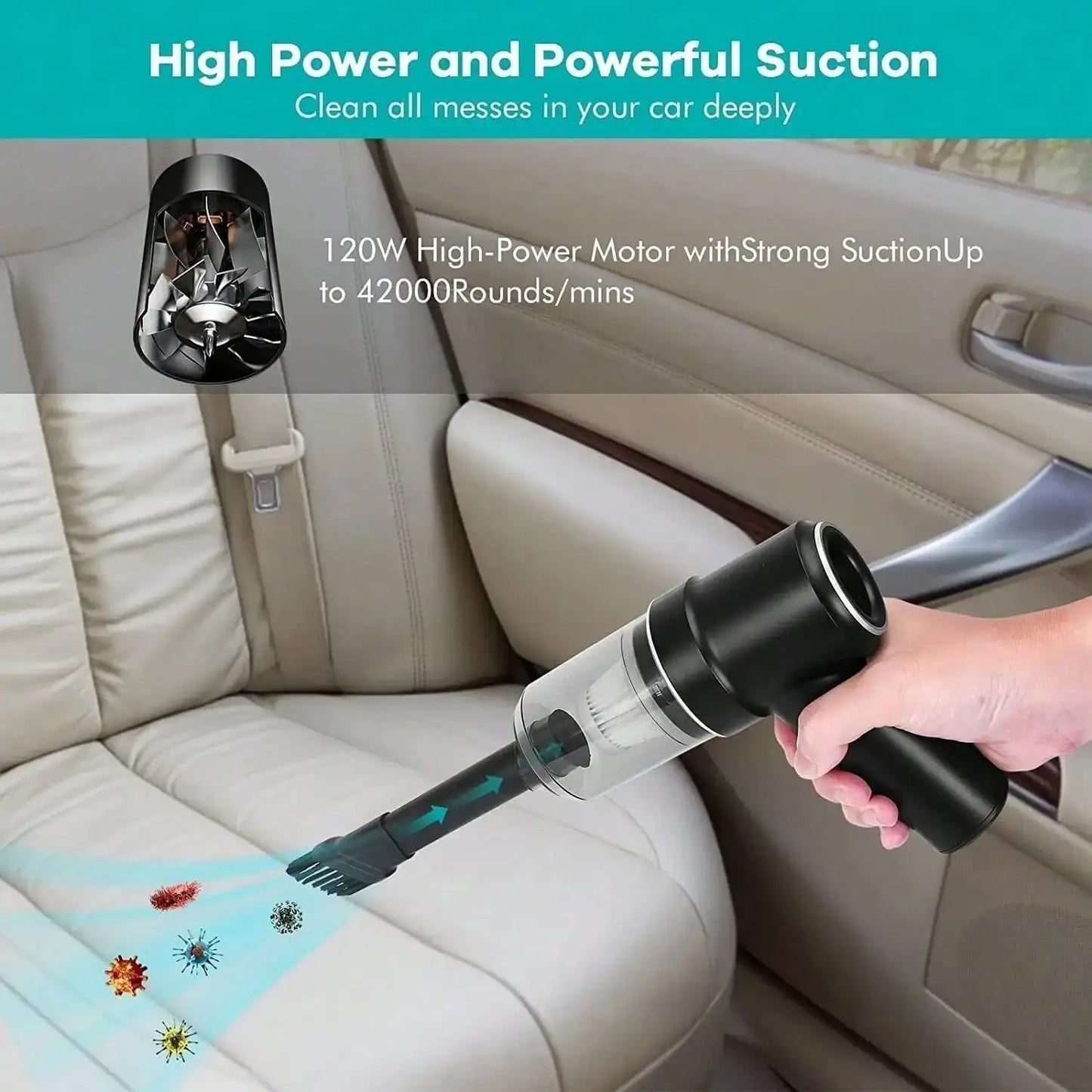 Multi Functional Ultra Quiet Portable Car Vacuum Cleaner - USB Charging, Strong Suction, Long Battery Life, Suitable For Home And Car Use, Charging Handheld, Whirlwind, Wireless Collector from PriceLows™