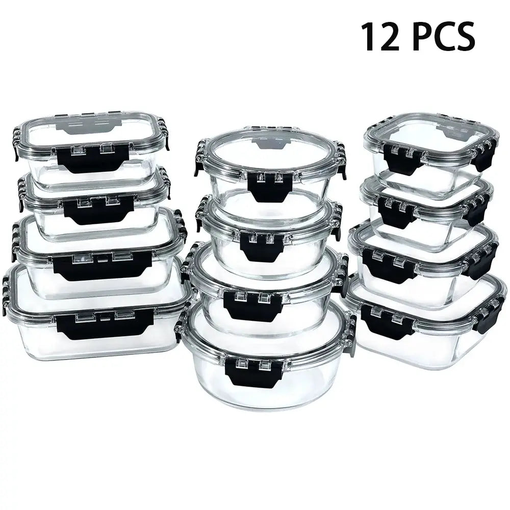 12pcs Glass Lunch Box Food Storage Containers Meal Prep Airtight Bento Boxes for Microwave Oven Freezer and Dishwasher BPA Free from PriceLows™