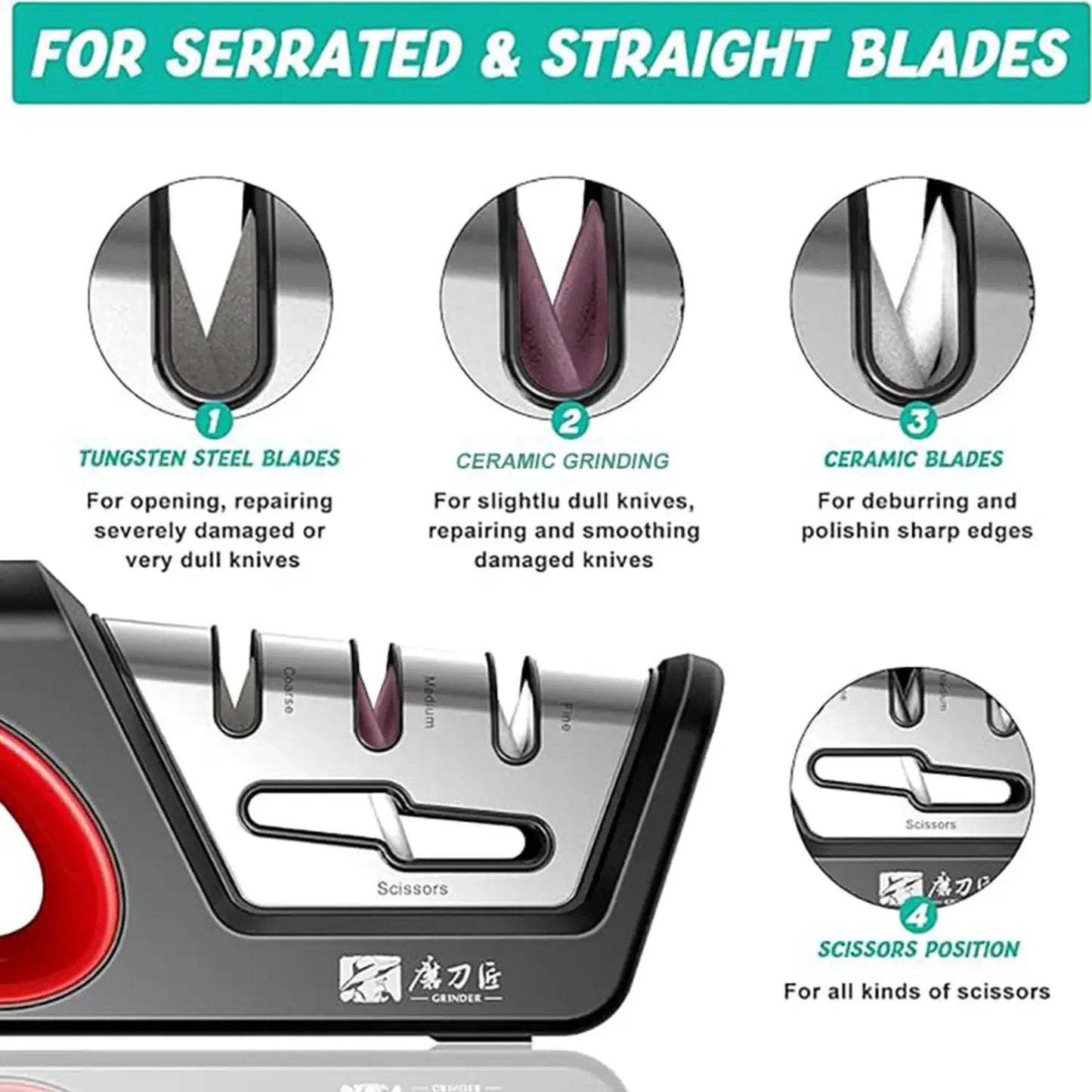 Knife Sharpener | Four In One | Serrated Knife And Scissor Sharpening | One Size